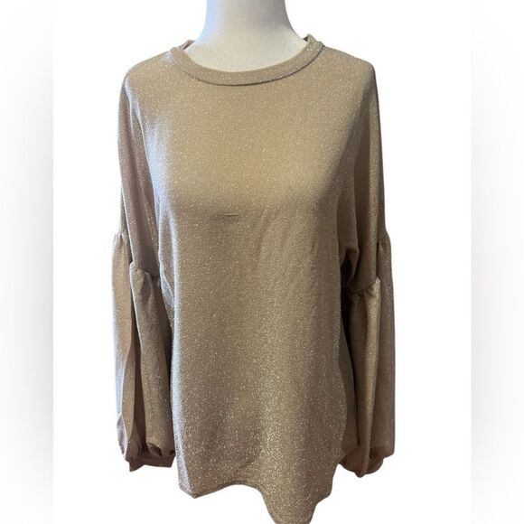 NWT Hayden women's long sleeve sparkle gold top with balloon sleeves size small - Picture 2 of 10